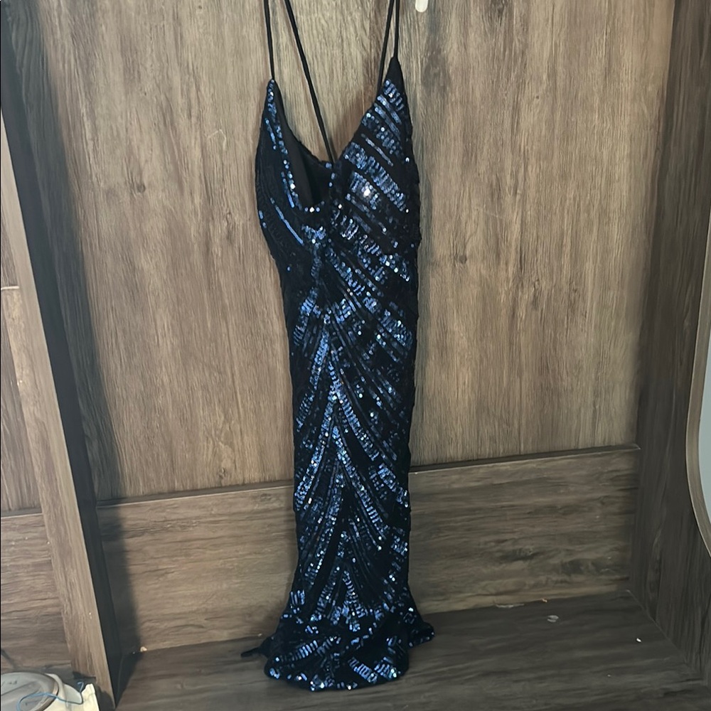 Elegant Black and Blue Sequin Dress